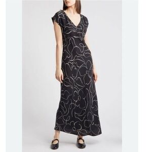 Madewell Marianna Black Floral V-Neck Cupro Blend Maxi Dress Sz. 4